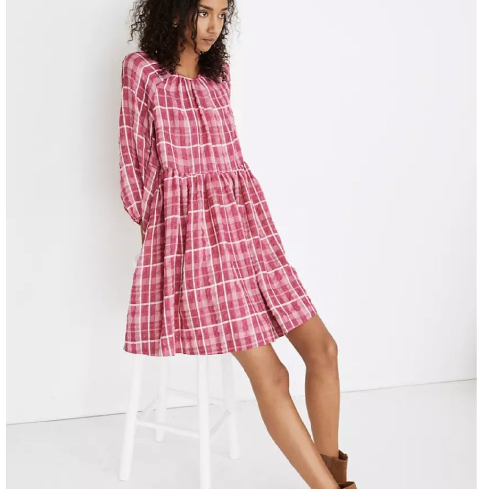 MADEWELL/ pink plaid babydoll dress XS